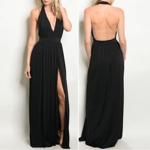 DEEP PLUNGE BLACK MAXI DRESS